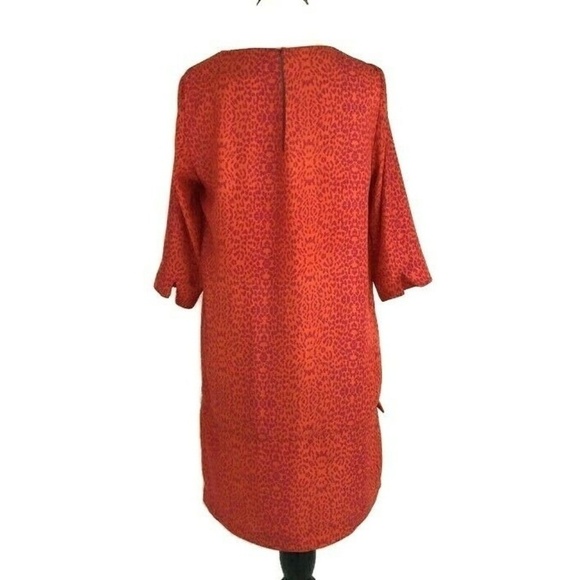 Zara Basic Women's Small S Shift Dress Lined 3/4 Sleeves Orange Animal Print - Picture 5 of 8